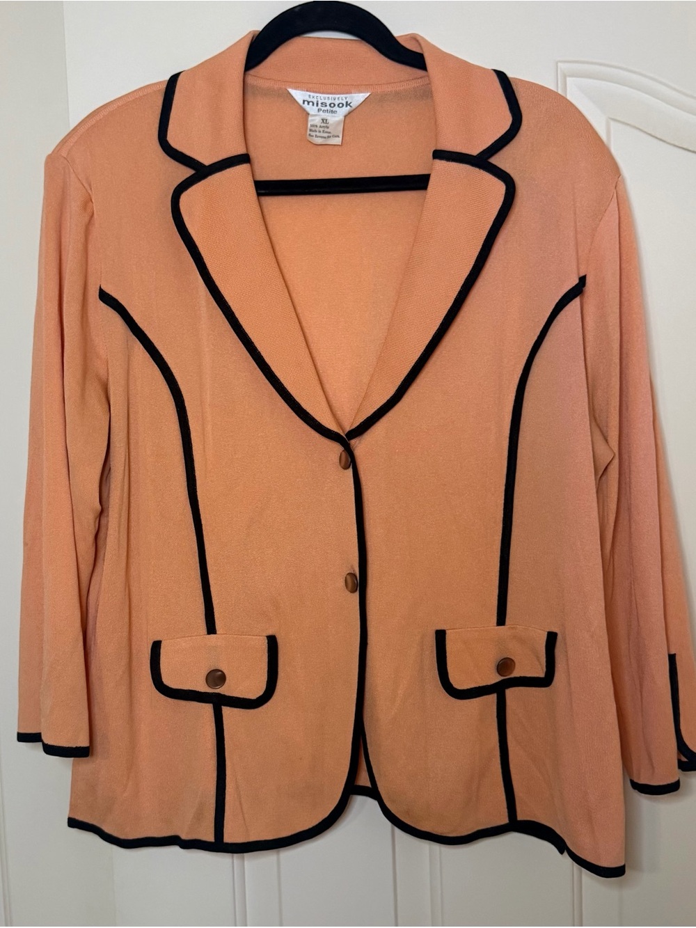 Misook Petite XL Coral Black Trim Knit Blazer Shoulder Pads